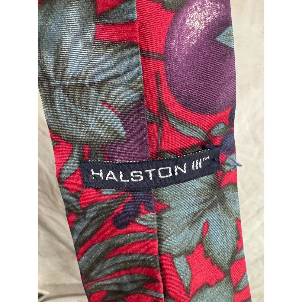 Halston III Vintage Red Floral Silk Tie Made in USA Italian Silk Necktie
